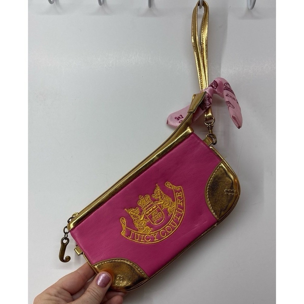 Vintage Juicy Couture Pink & Gold Embroidered Wristlet (Authentic Y2K 90s/00s)